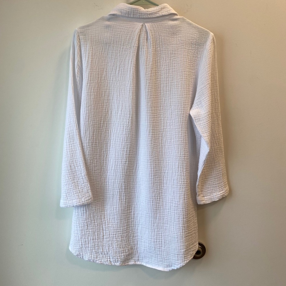 4OUR DREAMERS Tunic Women S White Gauze Tie Front 100% Cotton Beach Cover Up Top - Picture 3 of 8